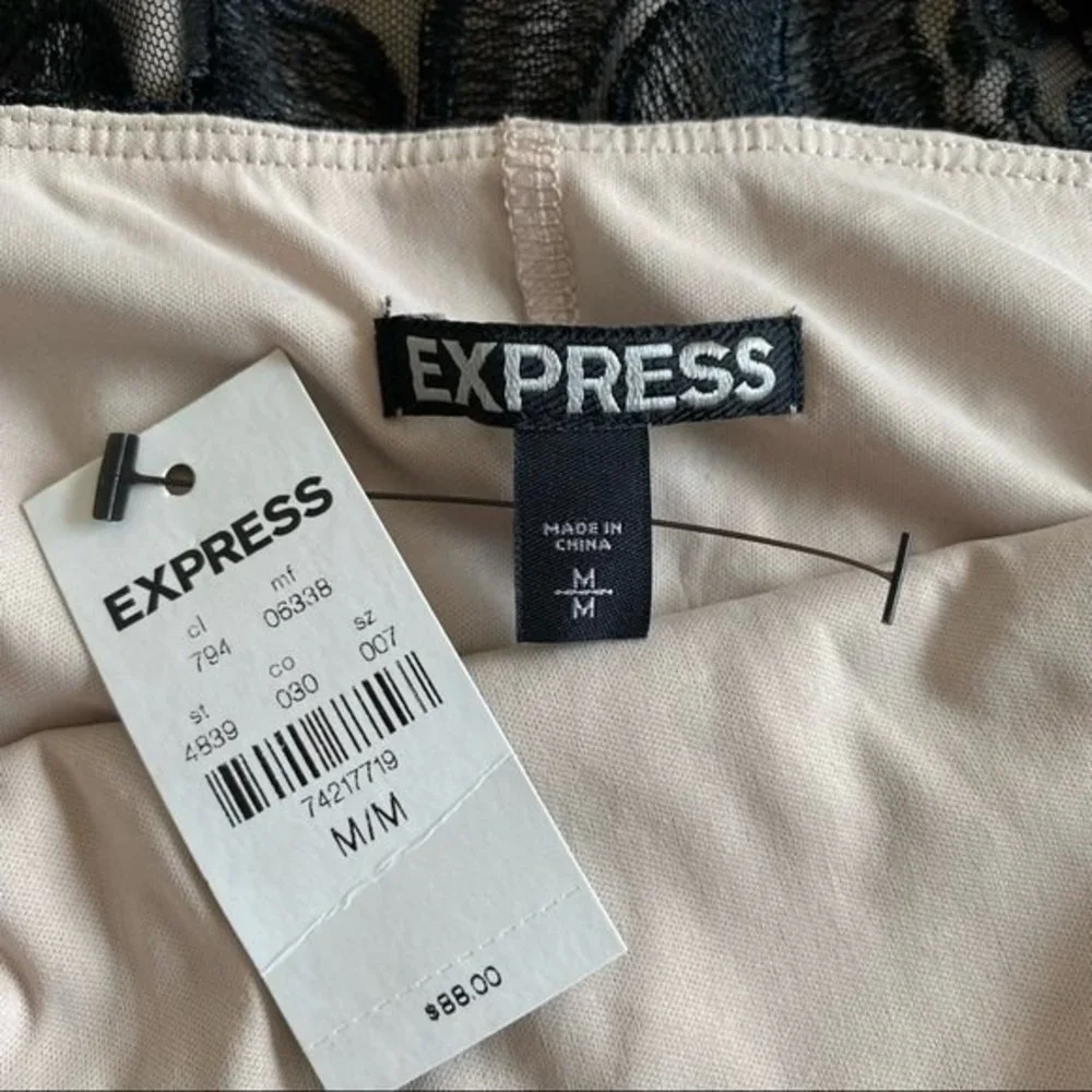 Express Black Embroidered Floral Mini Dress Womens Size Medium Tan Lining - Picture 8 of 16